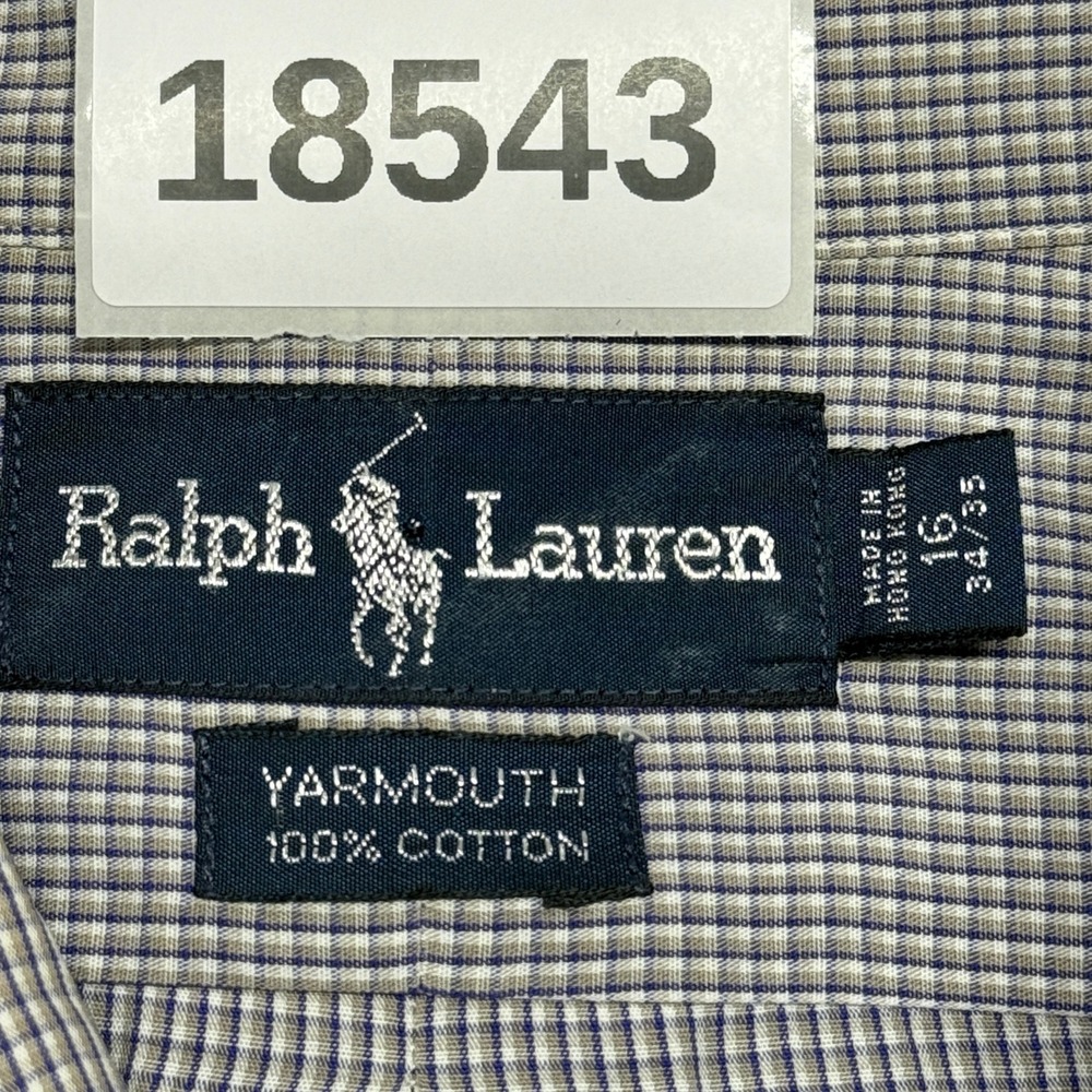 Ralph Lauren Dress Shirt Mens 16 Large Blue White Tan Yarmouth Plaid Long Sleeve - Picture 7 of 7